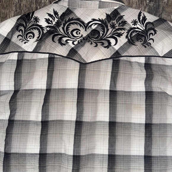 Roper Pearl Snap Mens 2XL Plaid Long Sleeve Western Embroidered Cowboy XXL‎ Gray - Picture 8 of 8